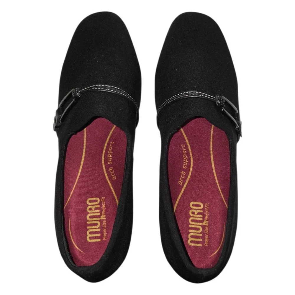 Munro Cindi II Black Fabric Buckle Block Heel Loafers M311588 Womens 8M